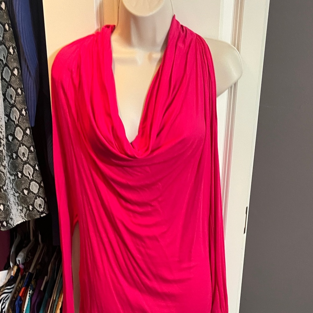 BCBG MaxAzria Pink Draped Shoulder-less Long Sleeved Top